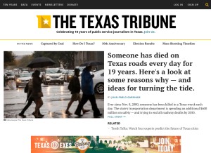 How texastribune.org looks like on a tablet such as an iPad.