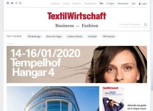 How textilwirtschaft.de looks like on a tablet such as an iPad.
