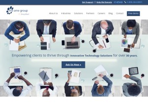How theamegroup.com looks like on a tablet such as an iPad.