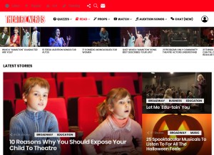 How theatrenerds.com looks like on a tablet such as an iPad.