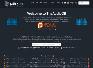 How theaudiodb.com looks like on a tablet such as an iPad.