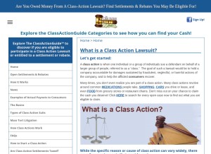 How theclassactionguide.com looks like on a tablet such as an iPad.