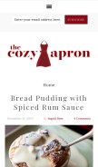 How thecozyapron.com looks like on a mobile device such as an iPhone.