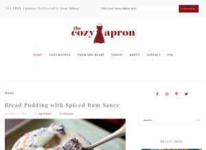 How thecozyapron.com looks like on a tablet such as an iPad.