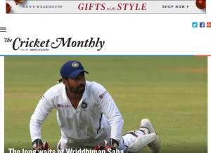 How thecricketmonthly.com looks like on a tablet such as an iPad.