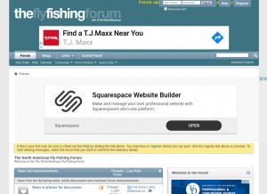 How theflyfishingforum.com looks like on a tablet such as an iPad.