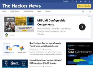 How thehackernews.com looks like on a tablet such as an iPad.