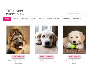 How thehappypuppysite.com looks like on a tablet such as an iPad.