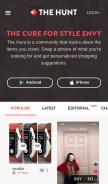 How thehunt.com looks like on a mobile device such as an iPhone.