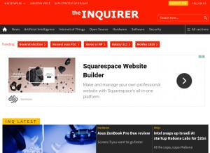 How theinquirer.net looks like on a tablet such as an iPad.