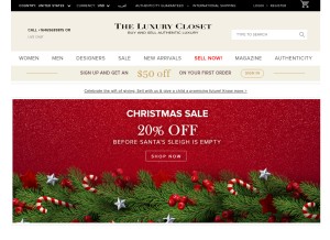 How theluxurycloset.com looks like on a tablet such as an iPad.