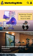 How themarketingbirds.com looks like on a mobile device such as an iPhone.