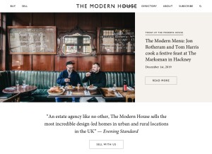 How themodernhouse.com looks like on a tablet such as an iPad.