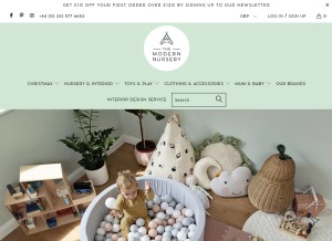 How themodernnursery.com looks like on a tablet such as an iPad.