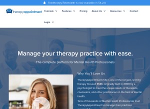 How therapyappointment.com looks like on a tablet such as an iPad.