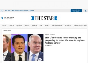 How thestar.com looks like on a tablet such as an iPad.