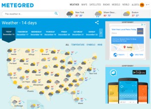 How theweather.com looks like on a tablet such as an iPad.