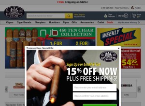How thompsoncigar.com looks like on a tablet such as an iPad.