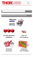 How thorlabs.com looks like on a mobile device such as an iPhone.