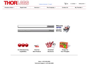 How thorlabs.com looks like on a tablet such as an iPad.