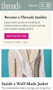 How threadsmagazine.com looks like on a mobile device such as an iPhone.