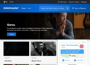 How ticketmaster.be looks like on a tablet such as an iPad.