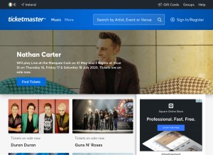 How ticketmaster.ie looks like on a tablet such as an iPad.
