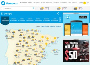 How tiempo.com looks like on a tablet such as an iPad.