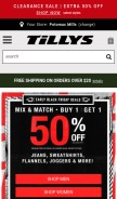 How tillys.com looks like on a mobile device such as an iPhone.