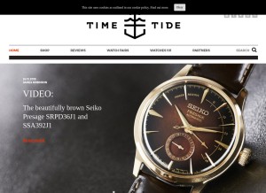 How timeandtidewatches.com looks like on a tablet such as an iPad.