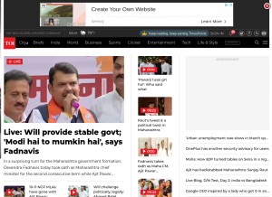 How timesofindia.com looks like on a tablet such as an iPad.