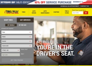 How tiresplus.com looks like on a tablet such as an iPad.