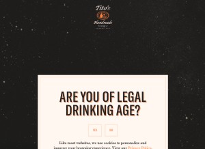 How titosvodka.com looks like on a tablet such as an iPad.