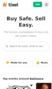 How tixel.com looks like on a mobile device such as an iPhone.