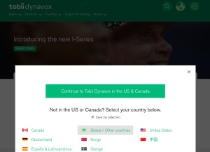 How tobiidynavox.com looks like on a tablet such as an iPad.