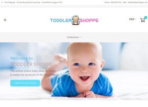 How toddlershoppe.com looks like on a tablet such as an iPad.