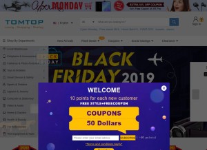 How tomtop.com looks like on a tablet such as an iPad.