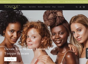 How toniqueskincare.com looks like on a tablet such as an iPad.