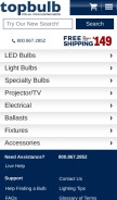 How topbulb.com looks like on a mobile device such as an iPhone.