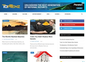 How toptenz.net looks like on a tablet such as an iPad.