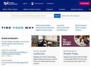 How torontopubliclibrary.ca looks like on a tablet such as an iPad.