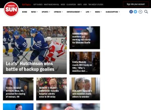 How torontosun.com looks like on a tablet such as an iPad.