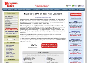How tourvacationstogo.com looks like on a tablet such as an iPad.