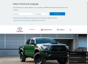 How toyota.ca looks like on a tablet such as an iPad.