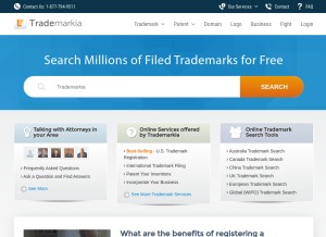 How trademarkia.com looks like on a tablet such as an iPad.