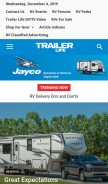 How trailerlife.com looks like on a mobile device such as an iPhone.