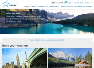 How transat.com looks like on a tablet such as an iPad.