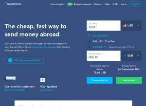 How transferwise.com looks like on a tablet such as an iPad.