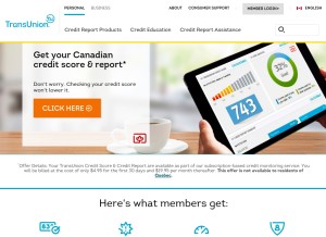 How transunion.ca looks like on a tablet such as an iPad.