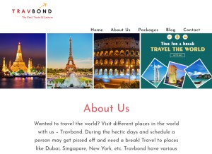 How travbond.in looks like on a tablet such as an iPad.